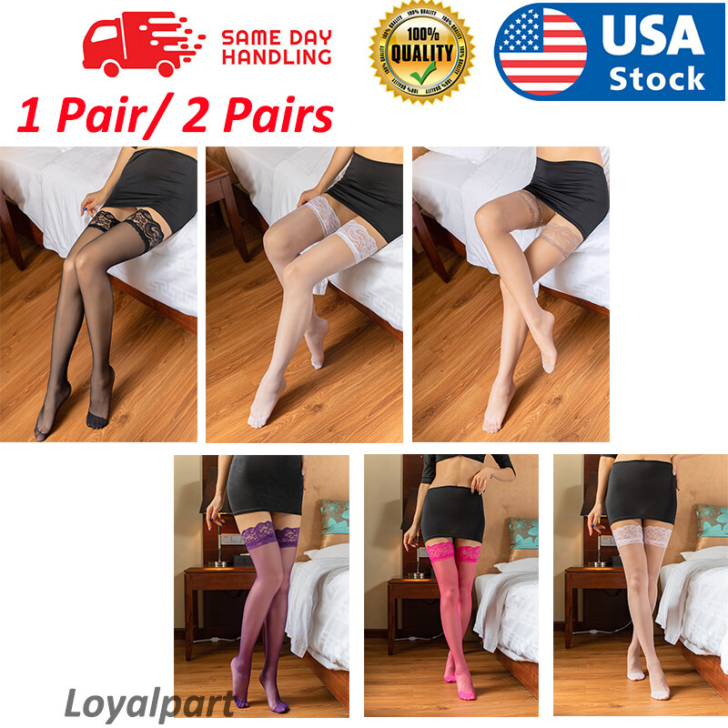 1-2Pairs Lady’s Lace Top Stay Up Thigh-High Stockings Women Sexy Pantyhose Socks