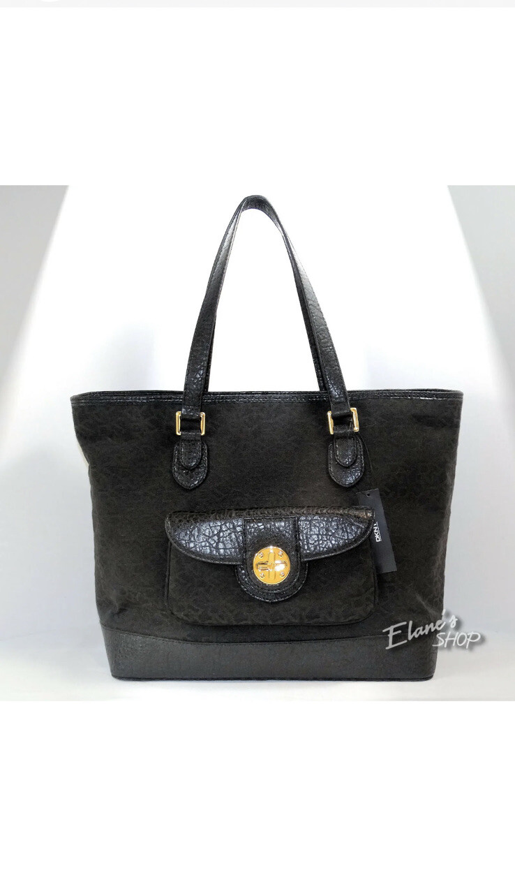 DKNY Authentic Signature t&c w/CIRCLE TURN-LOCK Black Tote HANDBAG NWT