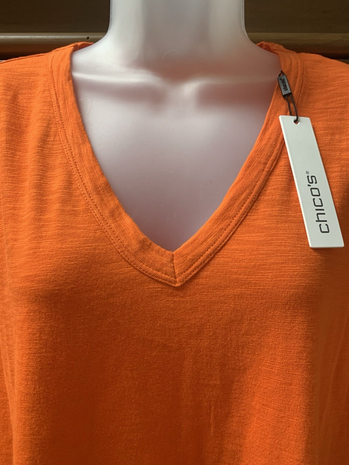 Chico’s Top Cotton Modal Slub V Neck Cap Sleeve Tee T-Shirt NWT $45 Blood Orange
