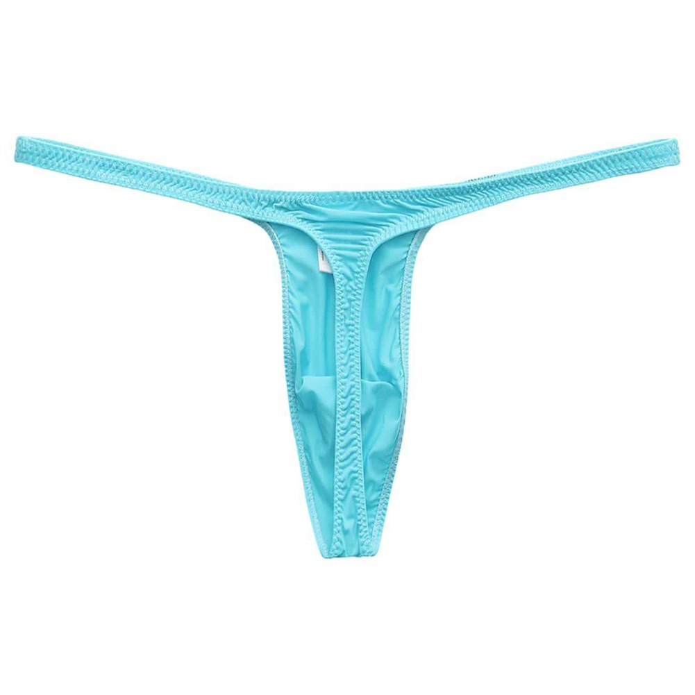 Men Ice Silk Low Rise Gstring Thong Underwear with Bulge Pouch for Men