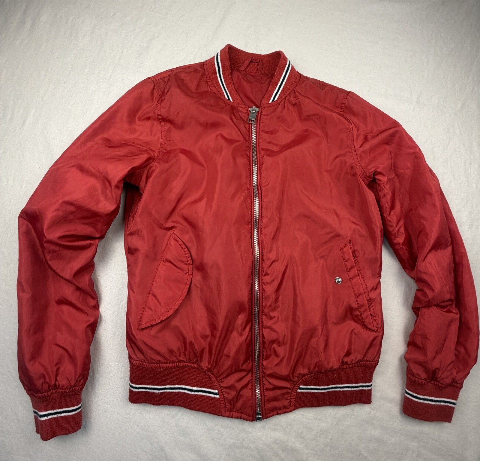 Unbranded Red Bomber Jacket Kids Minimalist Streetwear Zip Black Striped