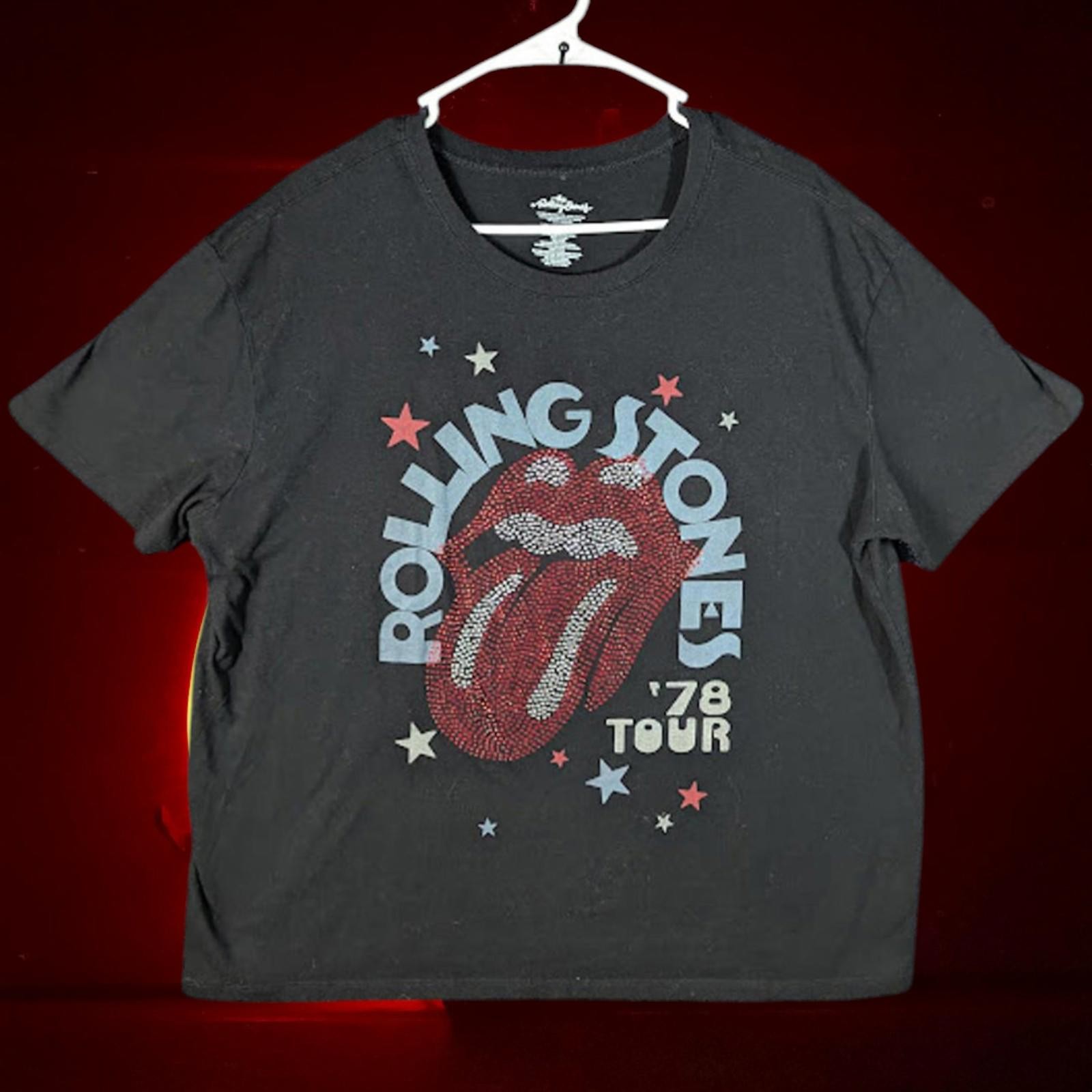Rolling Stones Rhinestone Gems Logo Retro ’78 Tour Black Womens XL Rock Band Tee