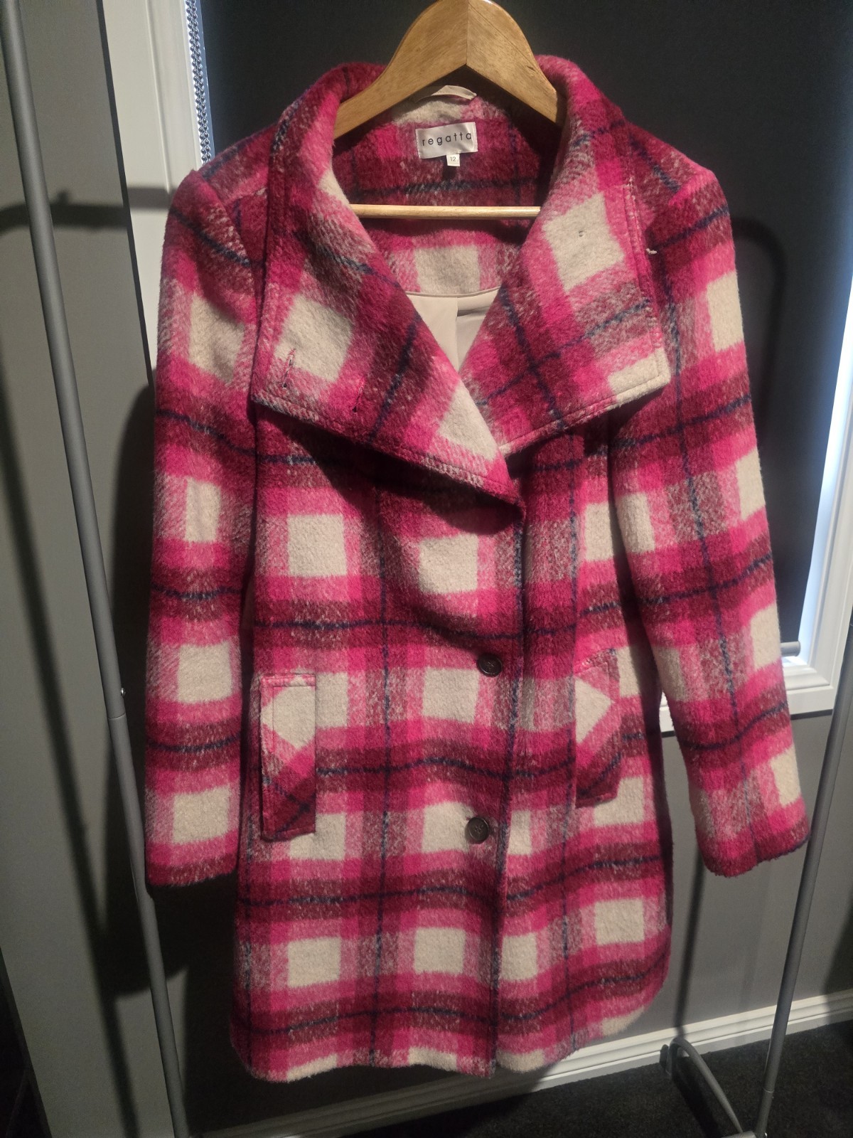 Regatta Womens Pink Tartan Wool Blend Coat Size 12