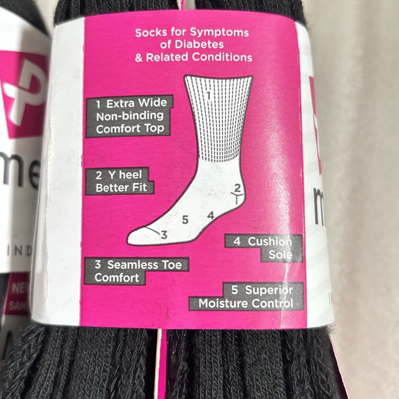 2 Four Pair Packs Medi Peds Diabetic Socks Size 7-10 Black