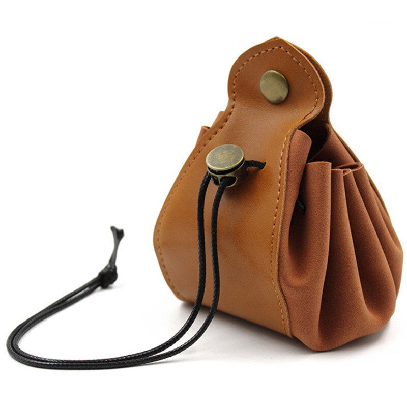 PU Leather Medieval Drawstring Waist Bag Hangable Belt Coin Purse Cosplay