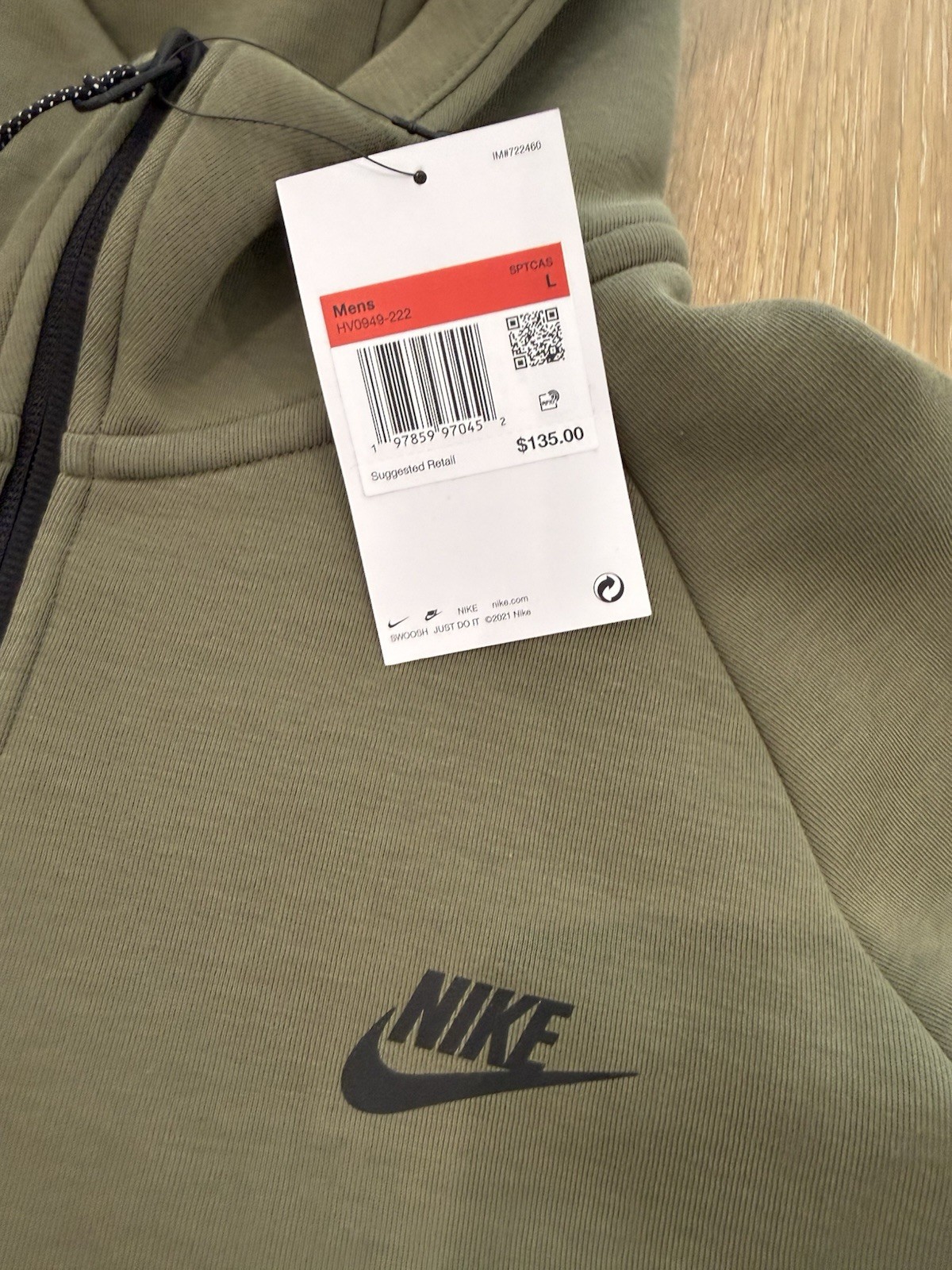 Nike Tech Fleece Windrunner Full Zip Vintage Green Olive Mens Size L HV0949-222