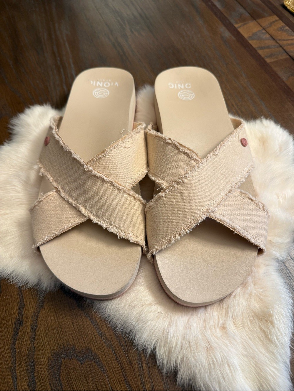 Vionic Boardwalk Panama Slide Sandals Semolina Beige Size 10