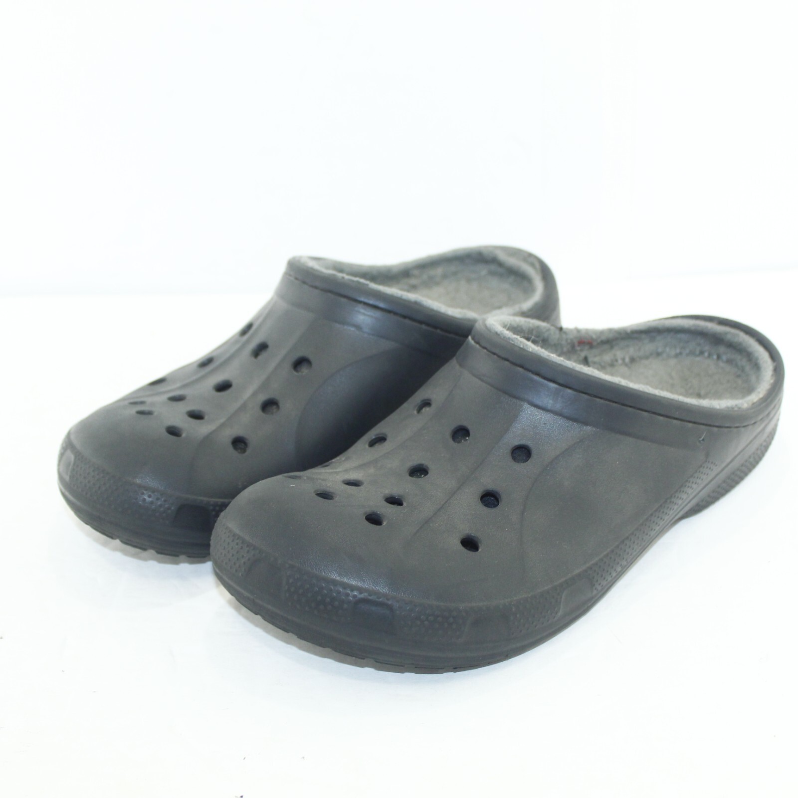 CROCS mens slip on clogs shoe size 9 M black all rubber upper fabric lining