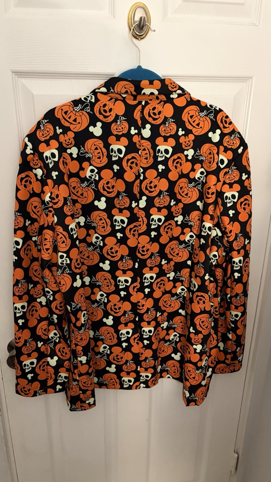 Men’s XL Halloween Disney Mickey Pumpkin Skull Blazer, Black Orange White