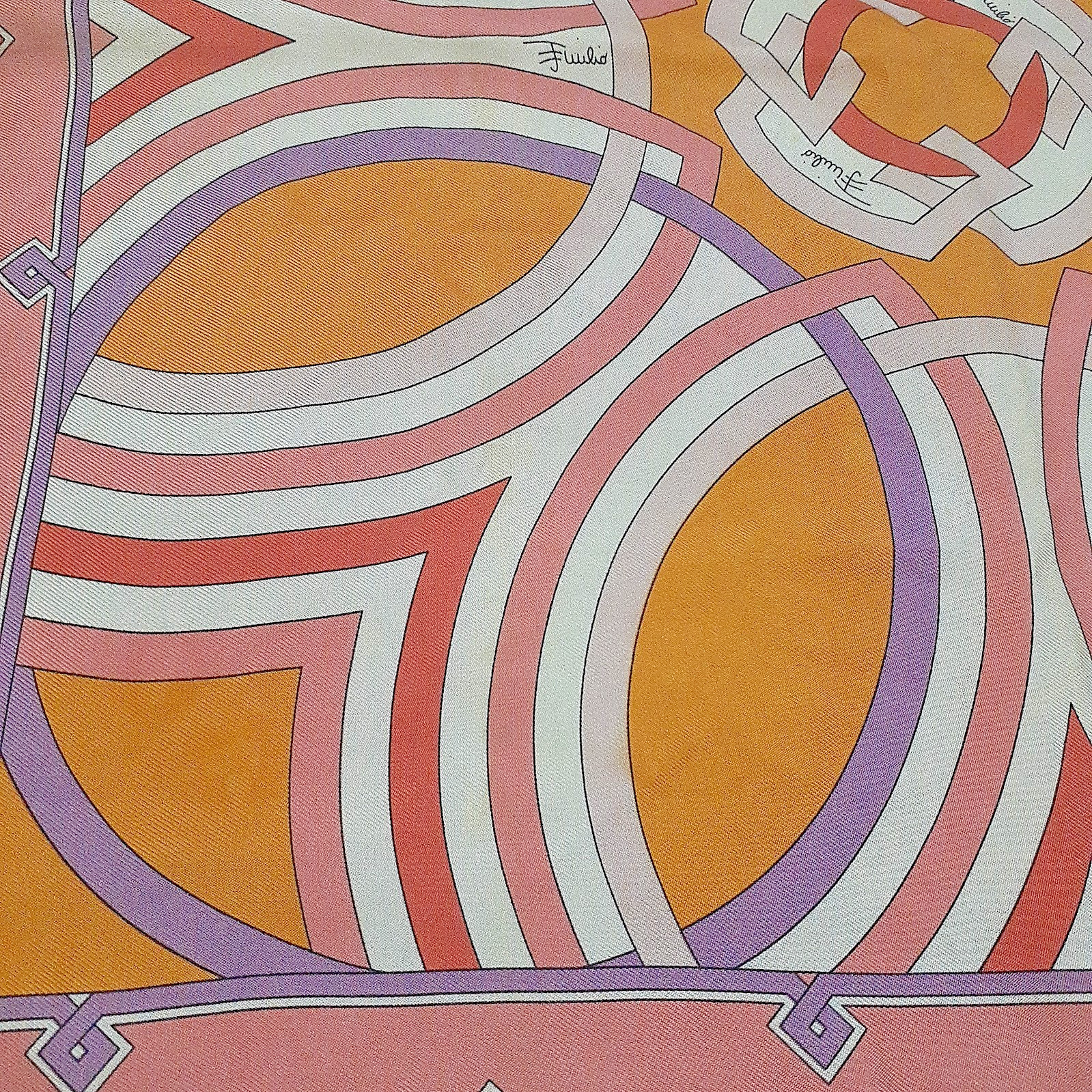 Emilio Pucci Silk Pocket Chief Mini Scarf Pink Orange Geometric Flower 40×41cm