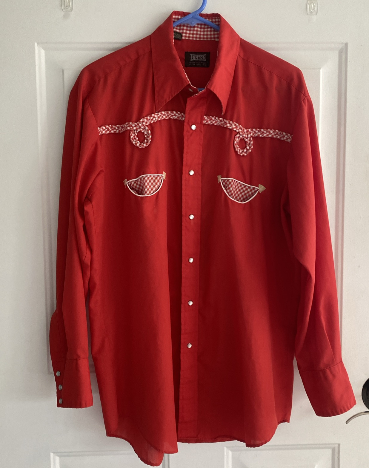 Mens Vtg Fenton Rockabilly Western Pearl Snap Shirt Red White Trim Sz 16 1/4-34