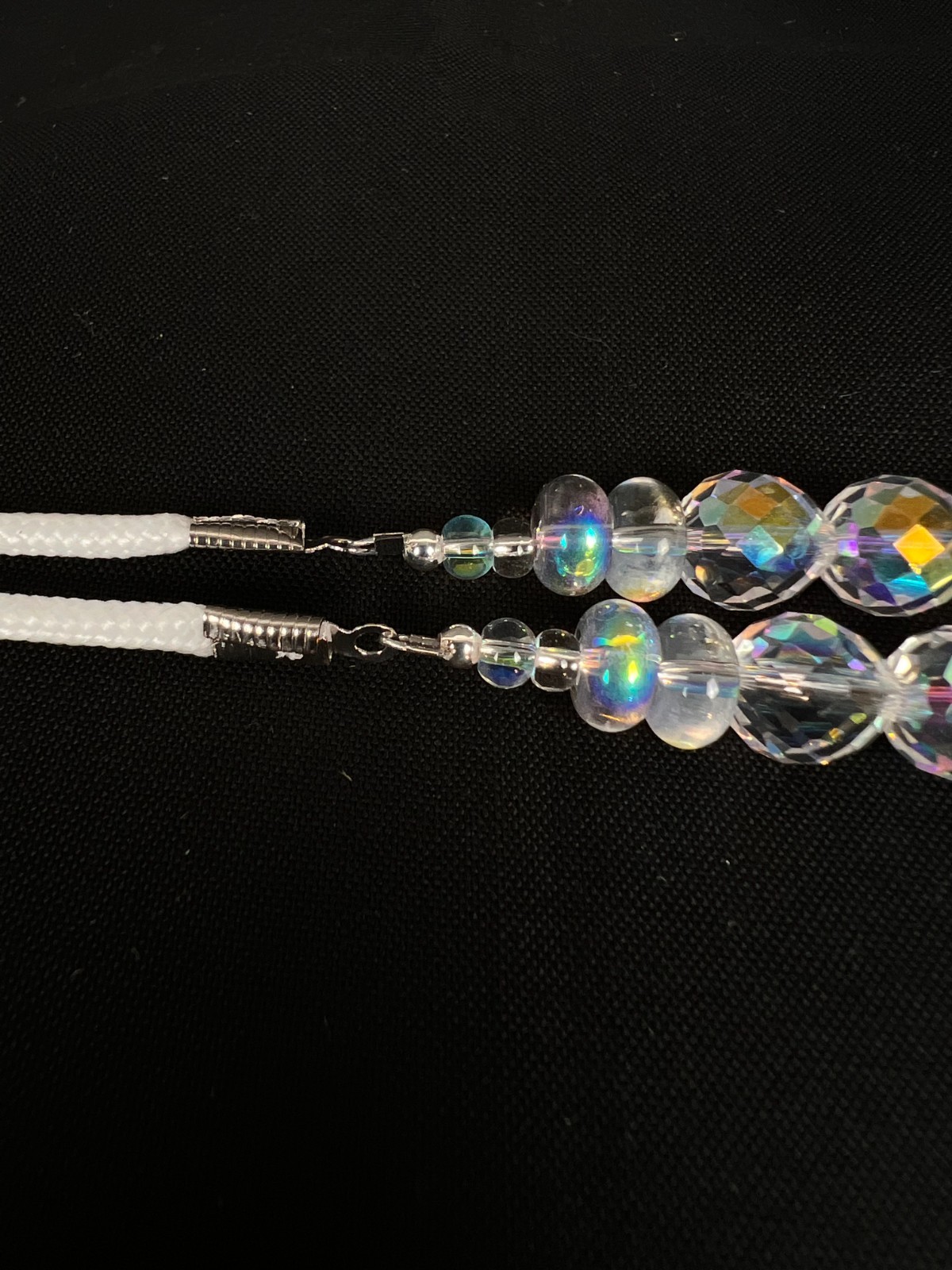 Handmade Eyeglass Chain: Crystal Glass Beads, Iridescent, Dazzling!
