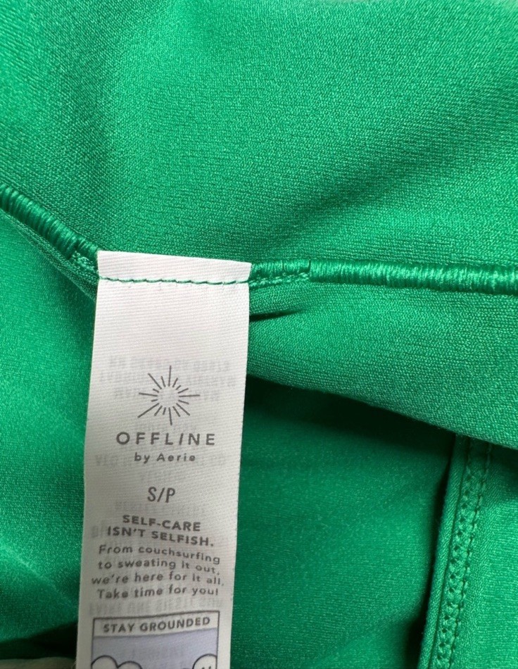 Aerie Offline Cropped Active Wear Long Sleeve Open Back Top In Green Small