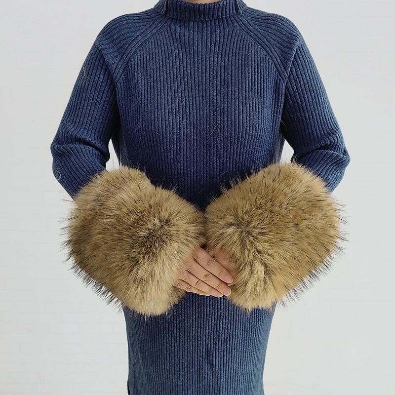 Faux Fur Cuffs Wristband Winter Warmer Arm Wrist Extra Large Fake Fox Fur Sleeve