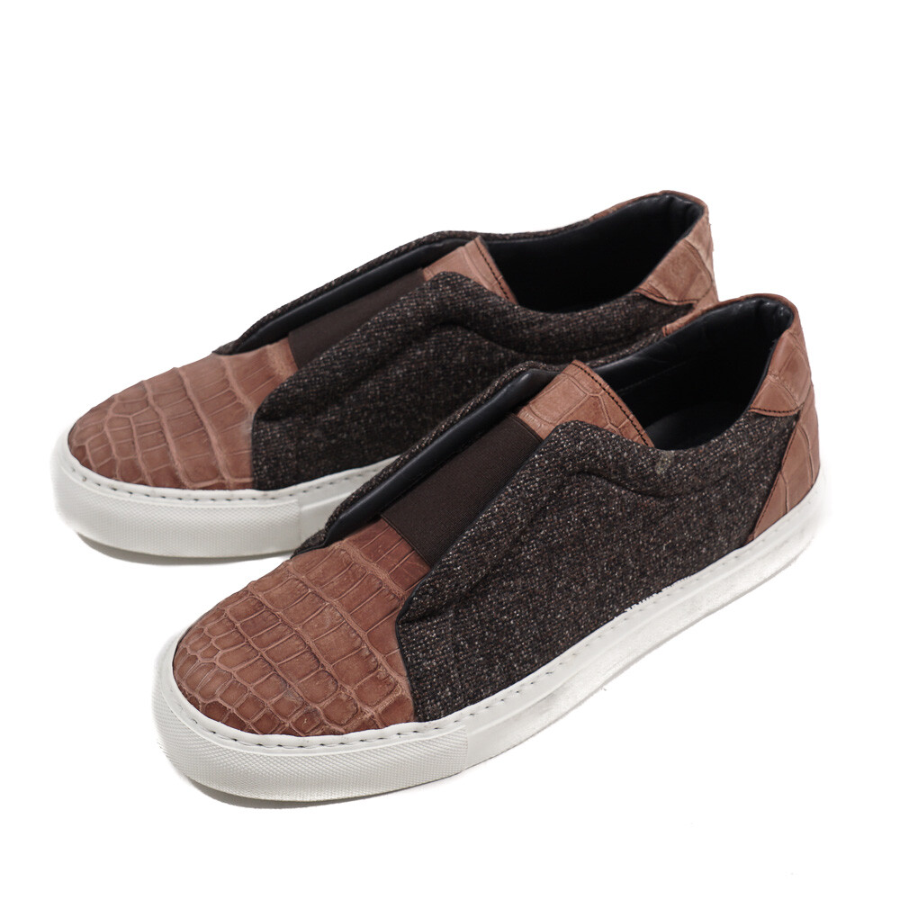 NIB $3600 ISAIA Crocodile and Wool Slip-On Sneakers US 7 (Eu 40) Shoes