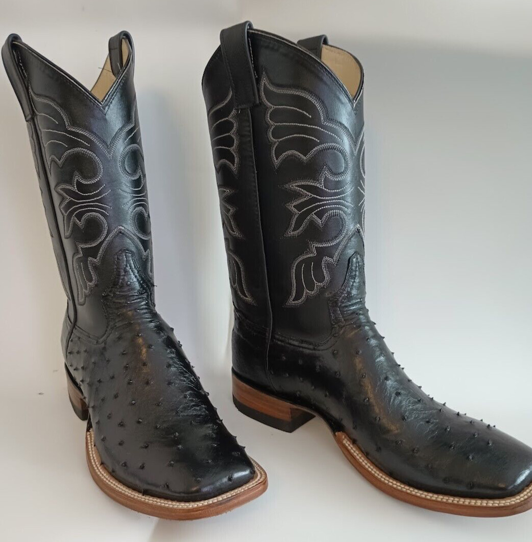 Mens New 100% AuthenticFull Quill Black Ostrich Cowboy Boots all sizes Available
