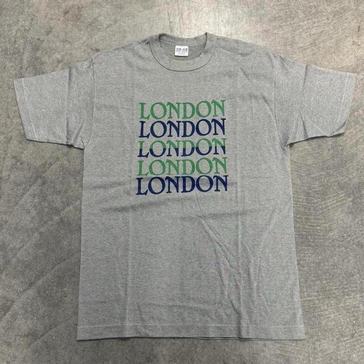 Vintage 80’s Men’s London City Graphic Print T-Shirt Crew Neck Gray XL