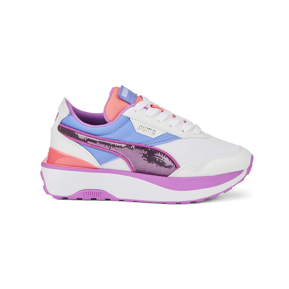 PUMA Cruise Rider Glitzy Glitter Sequins Lace Up Youth Girls Purple, White Snea