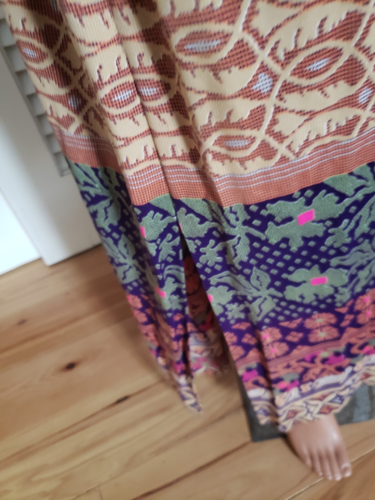 Vintage 1970s Mod Purple Pink Green Orange Beige Column Maxi Dress Size S/M
