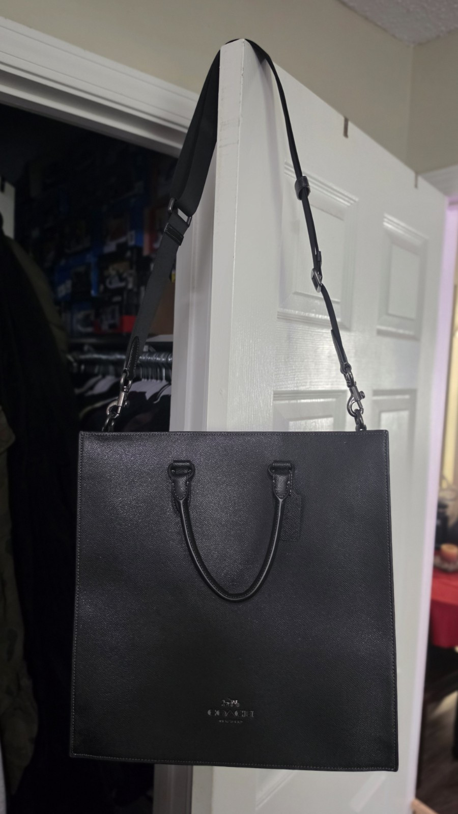 Coach Dylan Black Pebbled Leather Large Satchel Top Handle Zip Tote