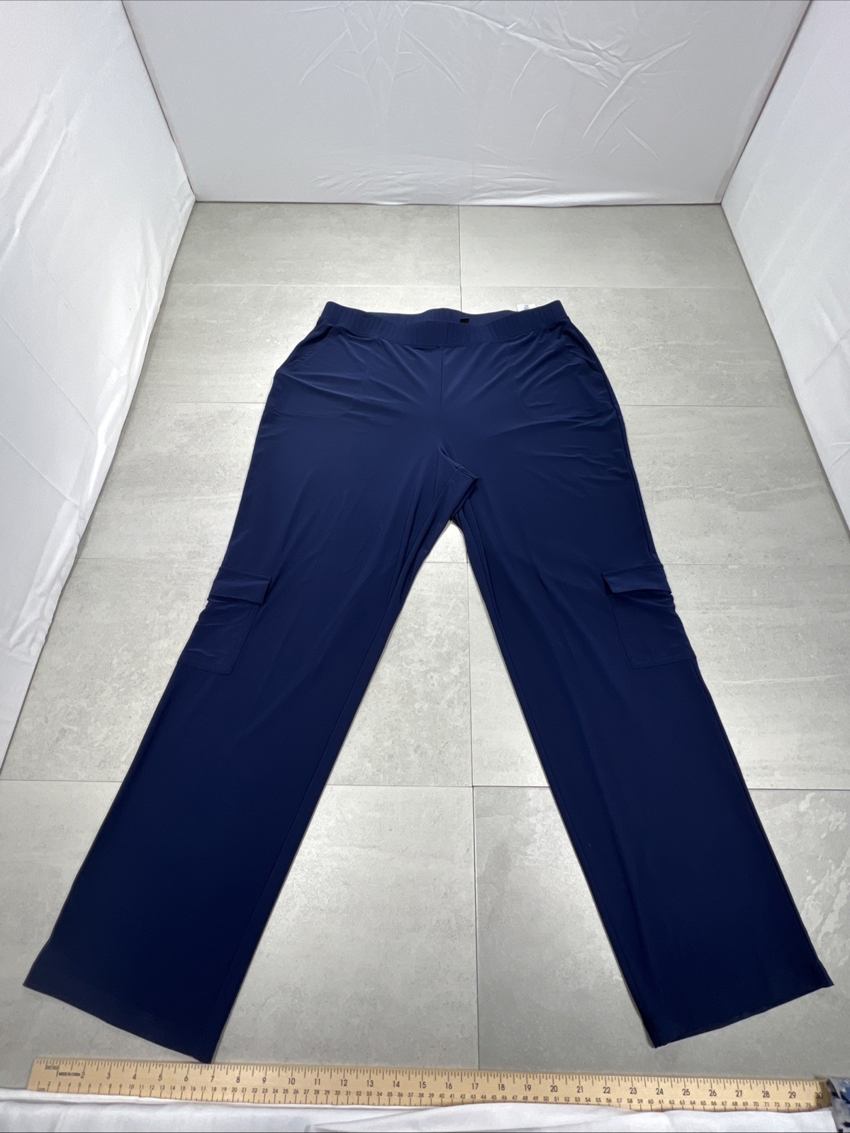 Plus Size Lounge Pant Set Stretch Knit Navy Pull-On Pants Abstract Top 1X QVC
