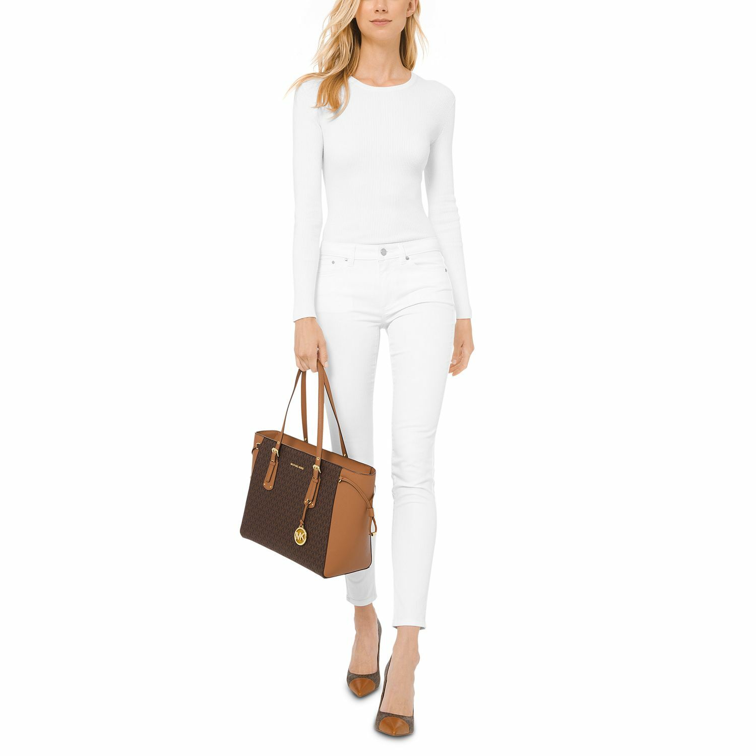 NWT MICHAEL KORS SIGNATURE VOYAGER MULTIFUNCTION TOTE BROWN