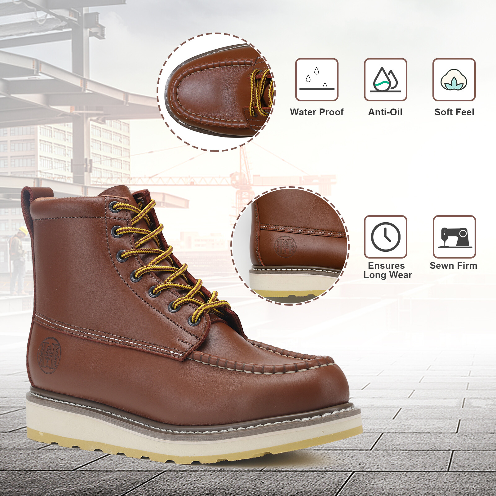 H84994 Men’s 6″ Soft Toe Leather Slip Resistant Durable Breathable Work Boots