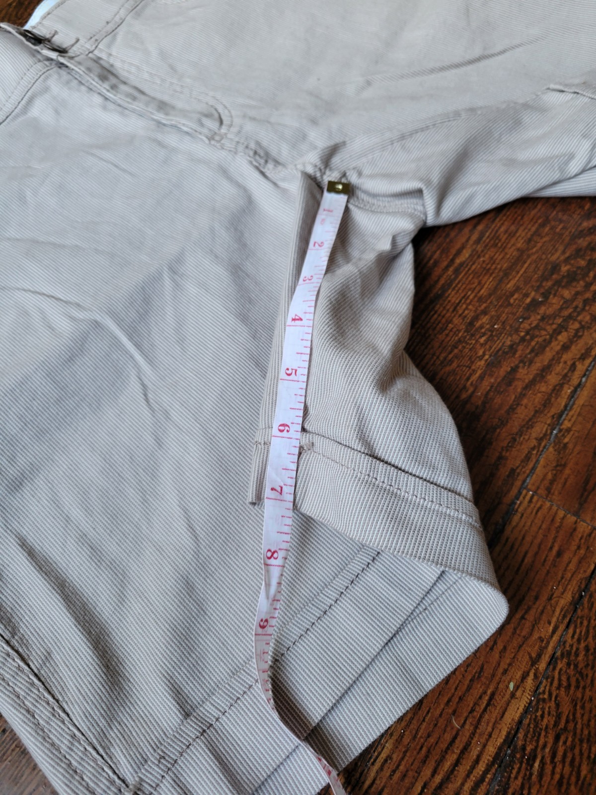 Lee Womens Walk Shorts Beige Stripe Stretch High Rise Comfort Waistband Size 8 M