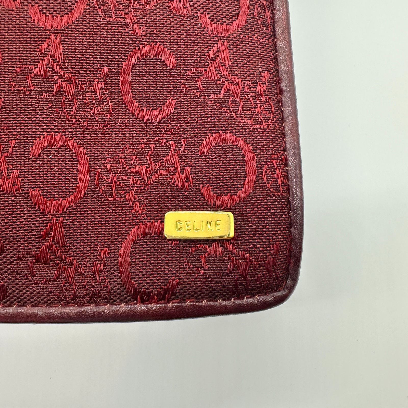 CELINE Vintage C Macadam Clutch Bag Pouch Purse Red Canvas Leather Auth Japan