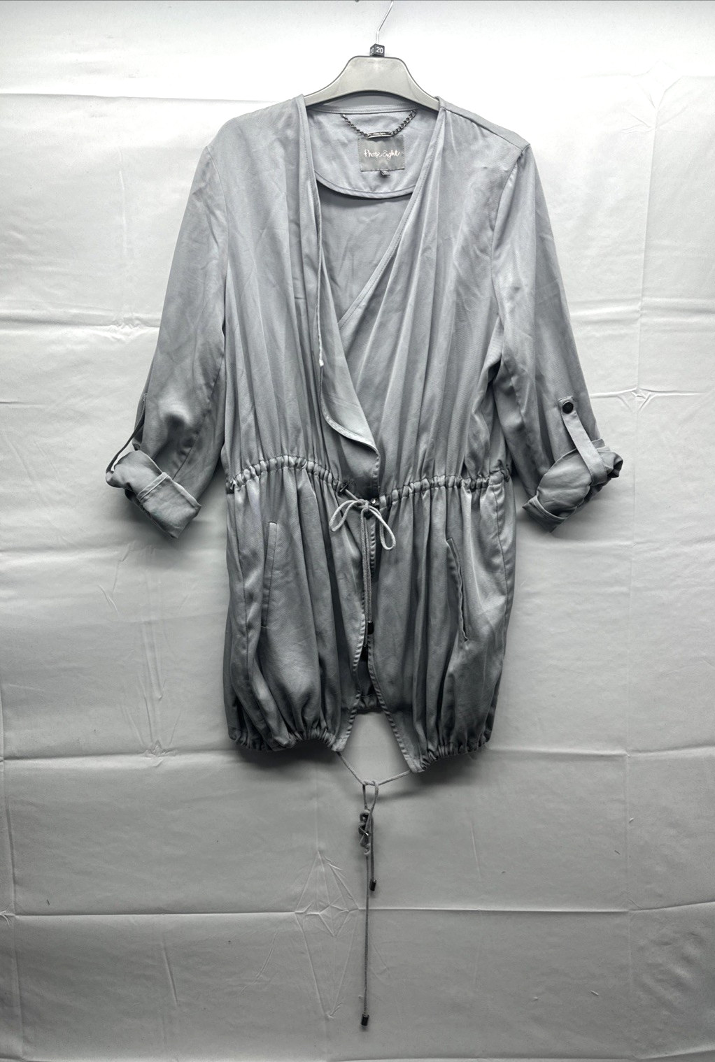 Phase Eight Women Grey Jacket Size 8 Roll Tab Sleeve Drawstring Waist & Hem