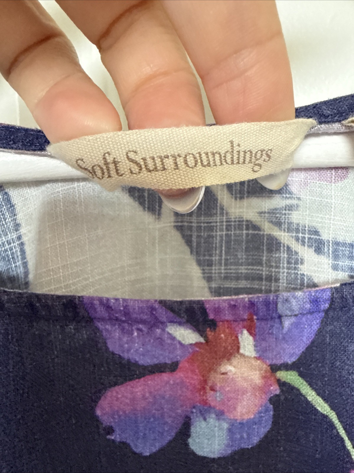 Soft Surroundings Linen Floral Blouse Navy Blue Sz 2x Tunic
