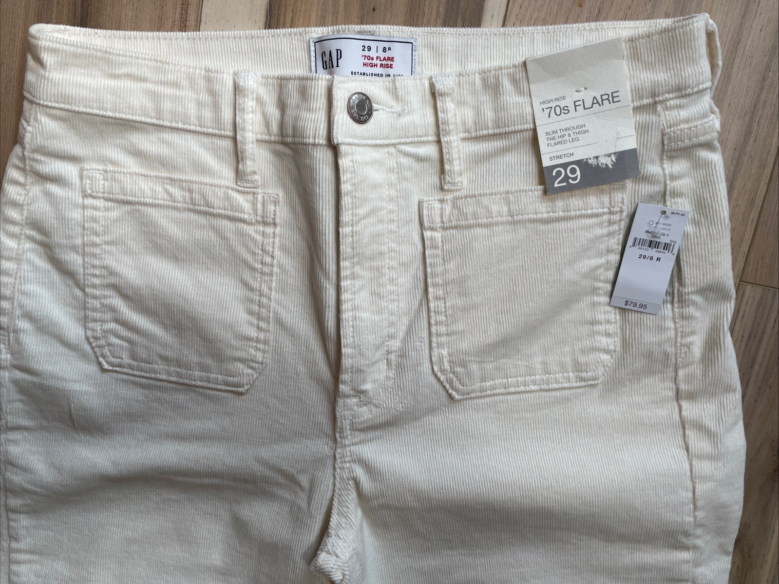 Gap Women Pants 70s Flare High Rise Ivory Corduroy Stretc Sz 29/8R NWT MSRP $80