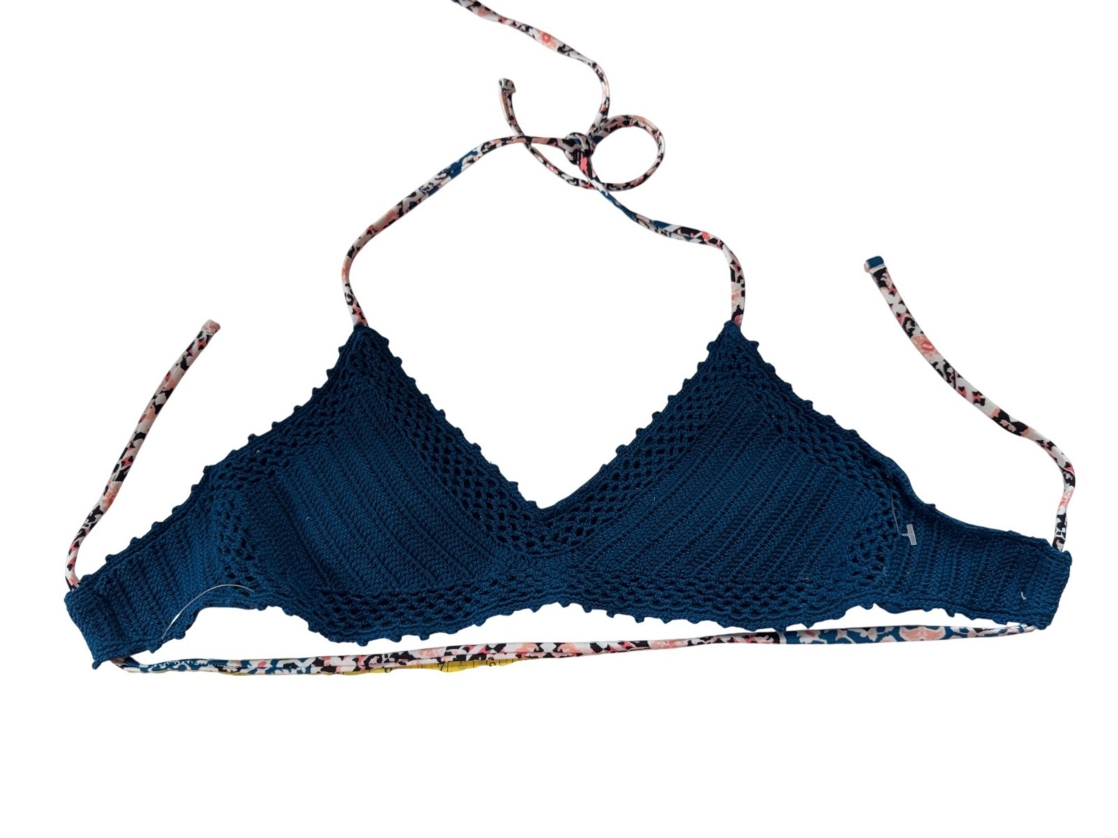 Xhilaration Crochet Bikini Top Floral Tie Straps Blue M Hand Wash Triangle Shape