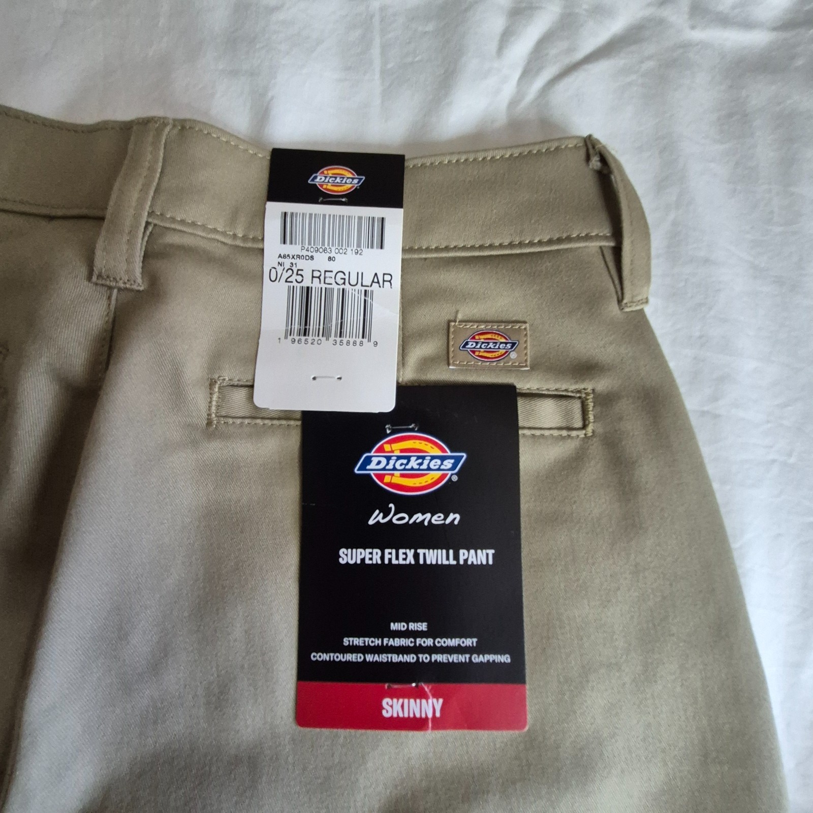 Dickies Women’s Straight Flex Twill Pant, Skinny Tan, Size 0/25 REGULAR, NEW