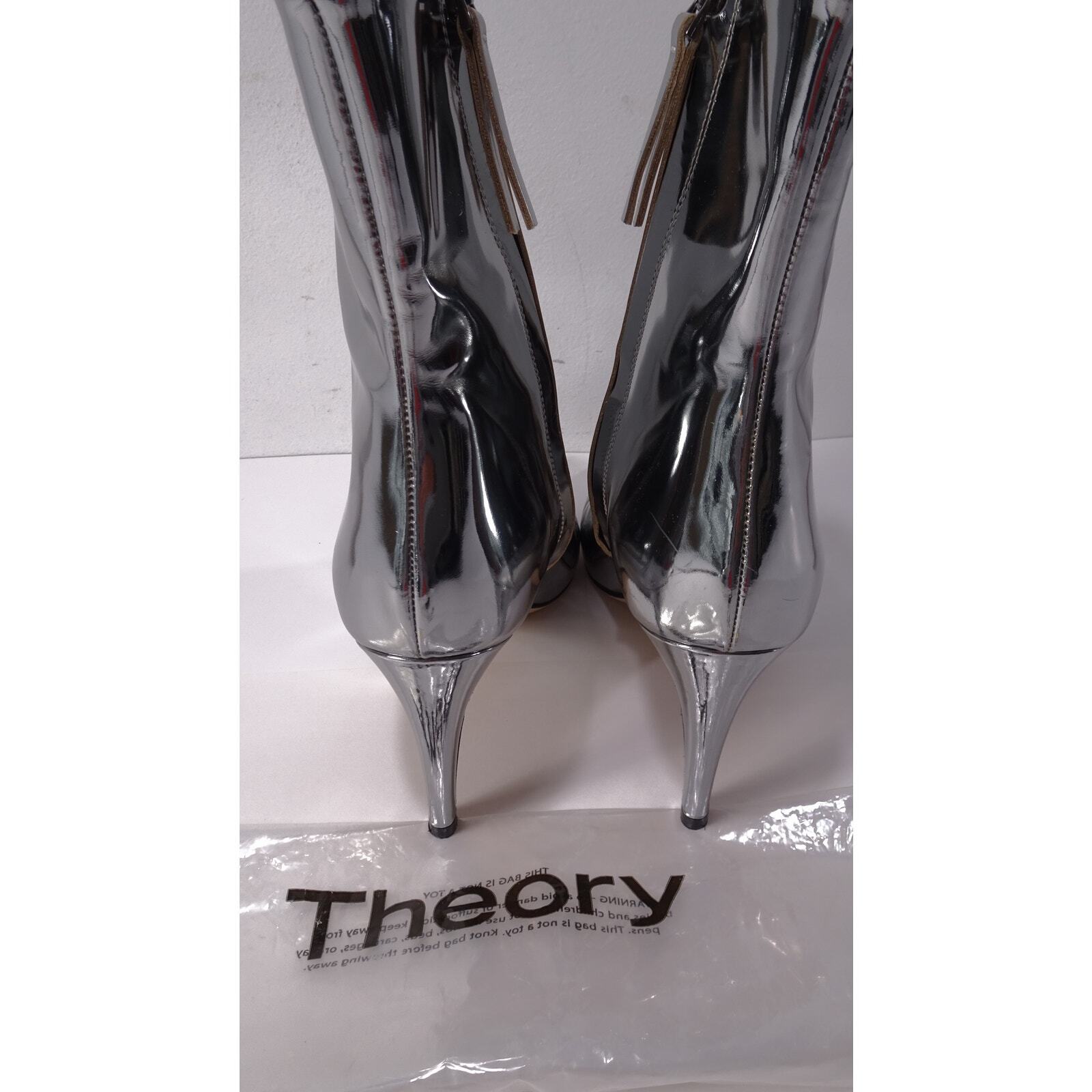 Theory City Patent Leather Heeled Pointed Ankle boots Sz 41 NWB 550 Metallic