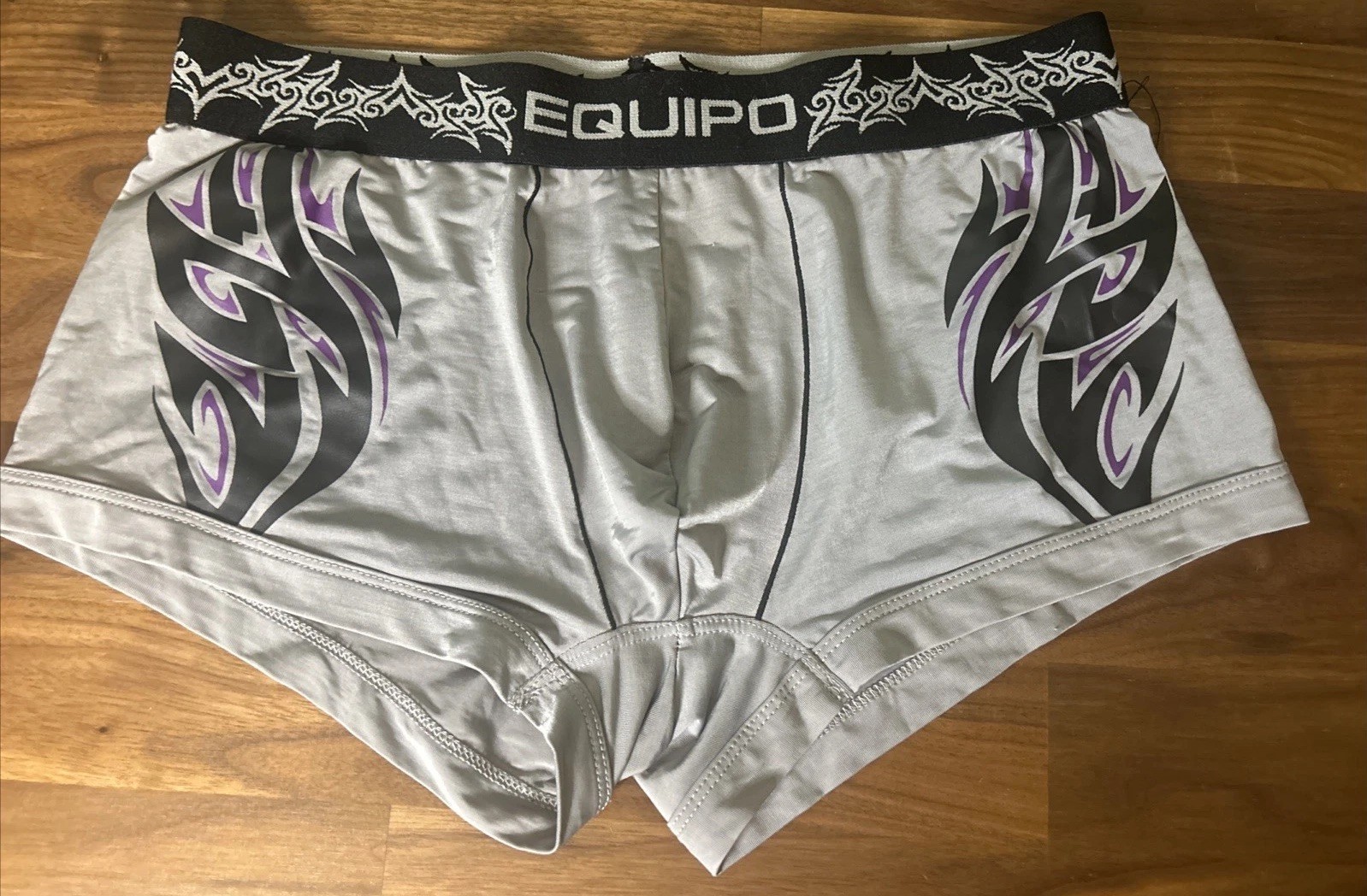 Mens Underwear Equipo Brazillan Trunk Size S Gray Bolts Print Logo Waist Band
