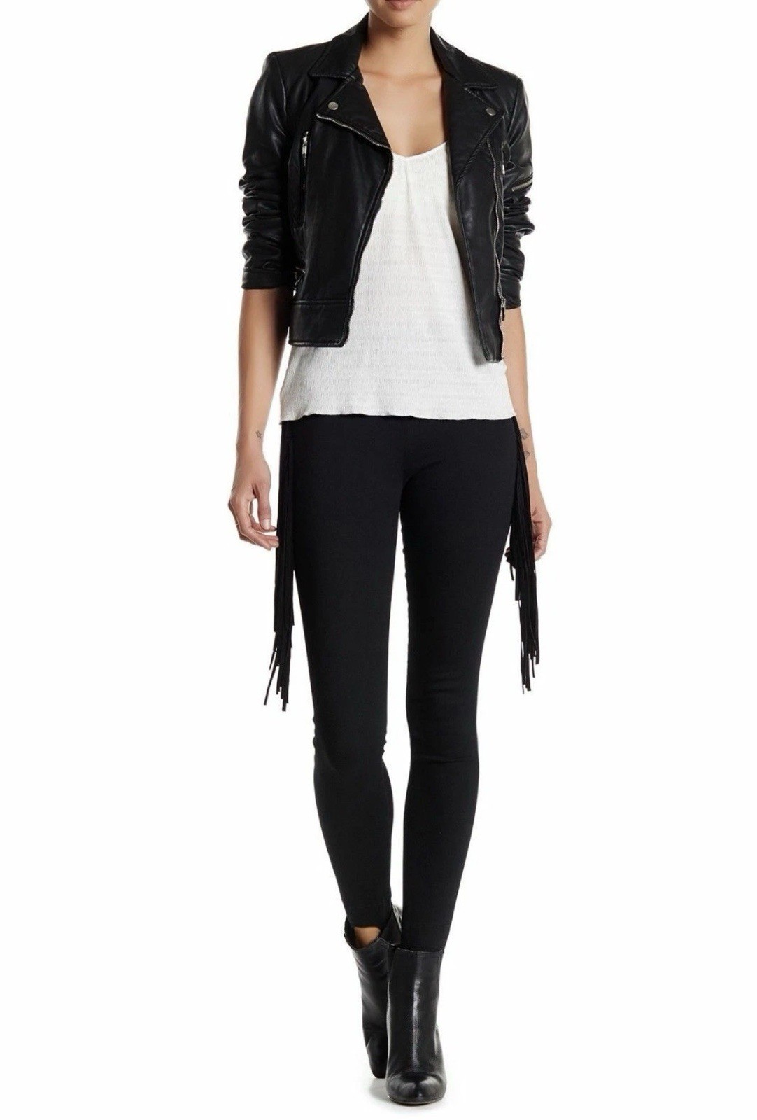MCGUIRE Black Western FRINGE Leather Skinny Leg Jean Pants M15 Sz 26