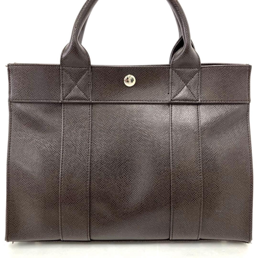 Yves Saint Laurent Brown Leather Tote Bag Unisex Logo Silver Hardware Auth