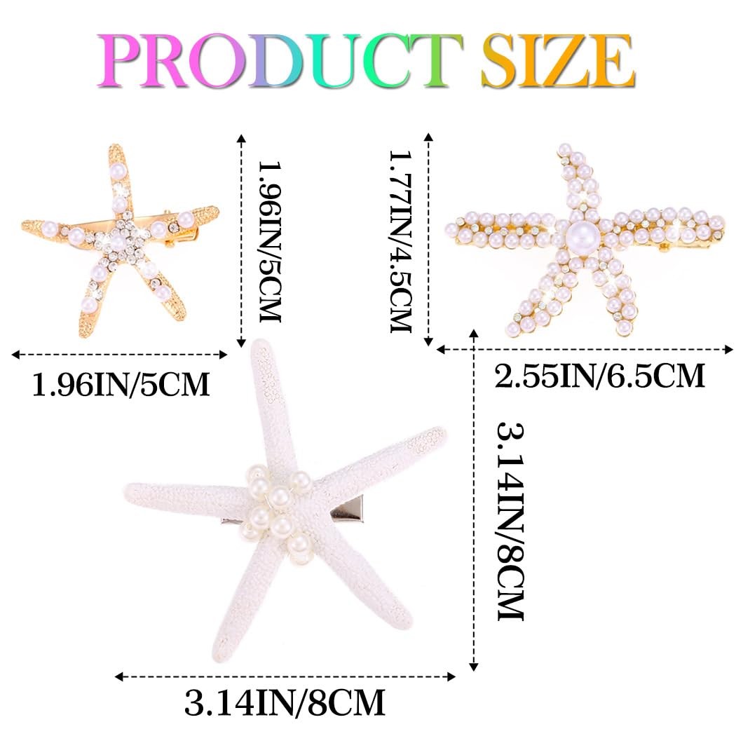 Hair Clip Starfish Pearl Mermaid Seashell Hair Accessories Pack of 3