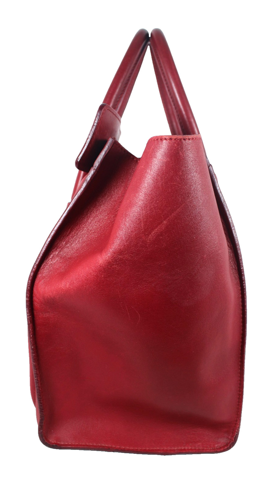 CELINE Carmine Red Leather Zip-Top MINI LUGGAGE Large Tote Bag