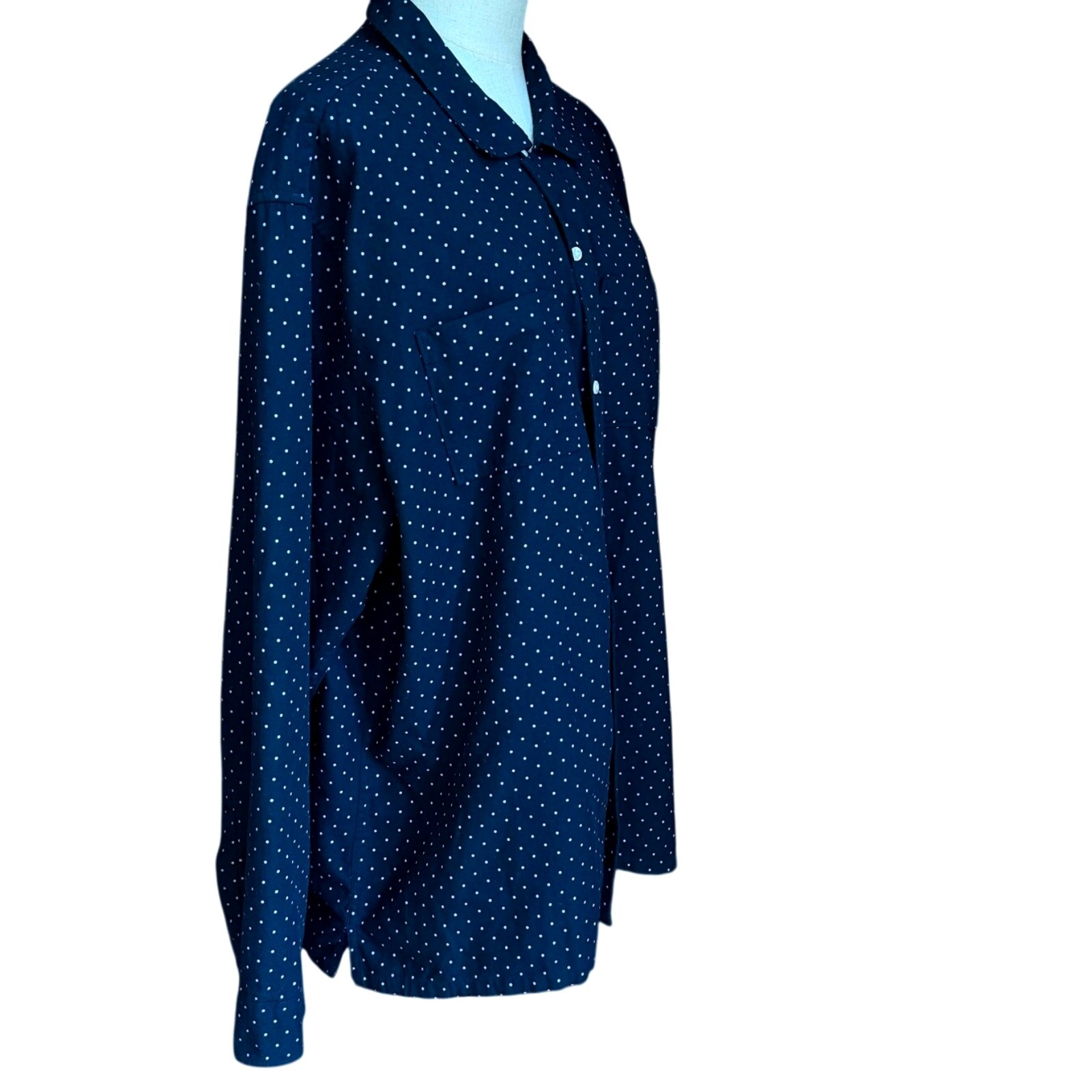 J. Crew Perfect NWT Dark Blue Shirt White Polka Dots Size XXL Wool Blend