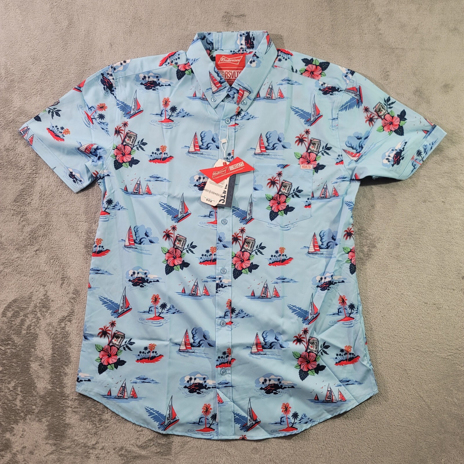RSVLTS Mens Budweiser Regatta Have A Bud Size XL Short Sleeve Button Shirt