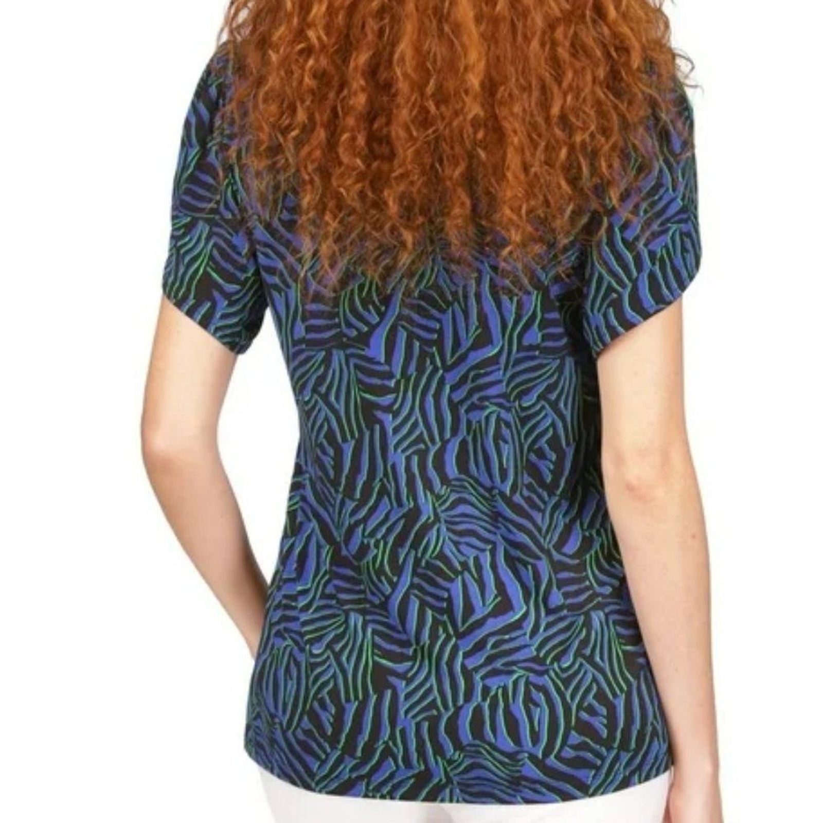 NWT MICHAEL KORS WOMENS PRINTED PETAL-SLEEVE TUNIC/TOP ROYAL MR35M6Z7U4 XS