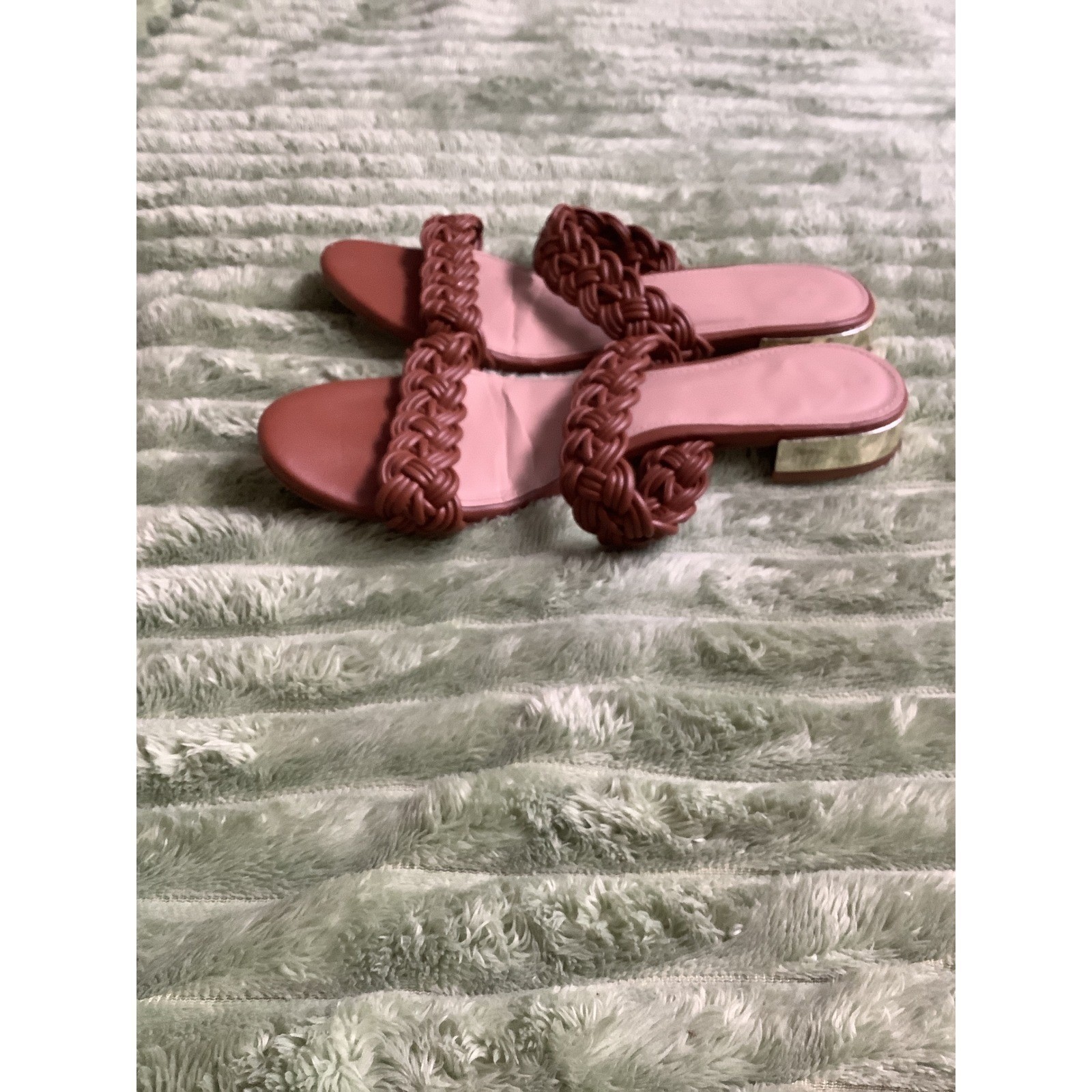 A New Day Darla Braided Double Strap Slide Sandals Cognac Brown Gold Heel 8M