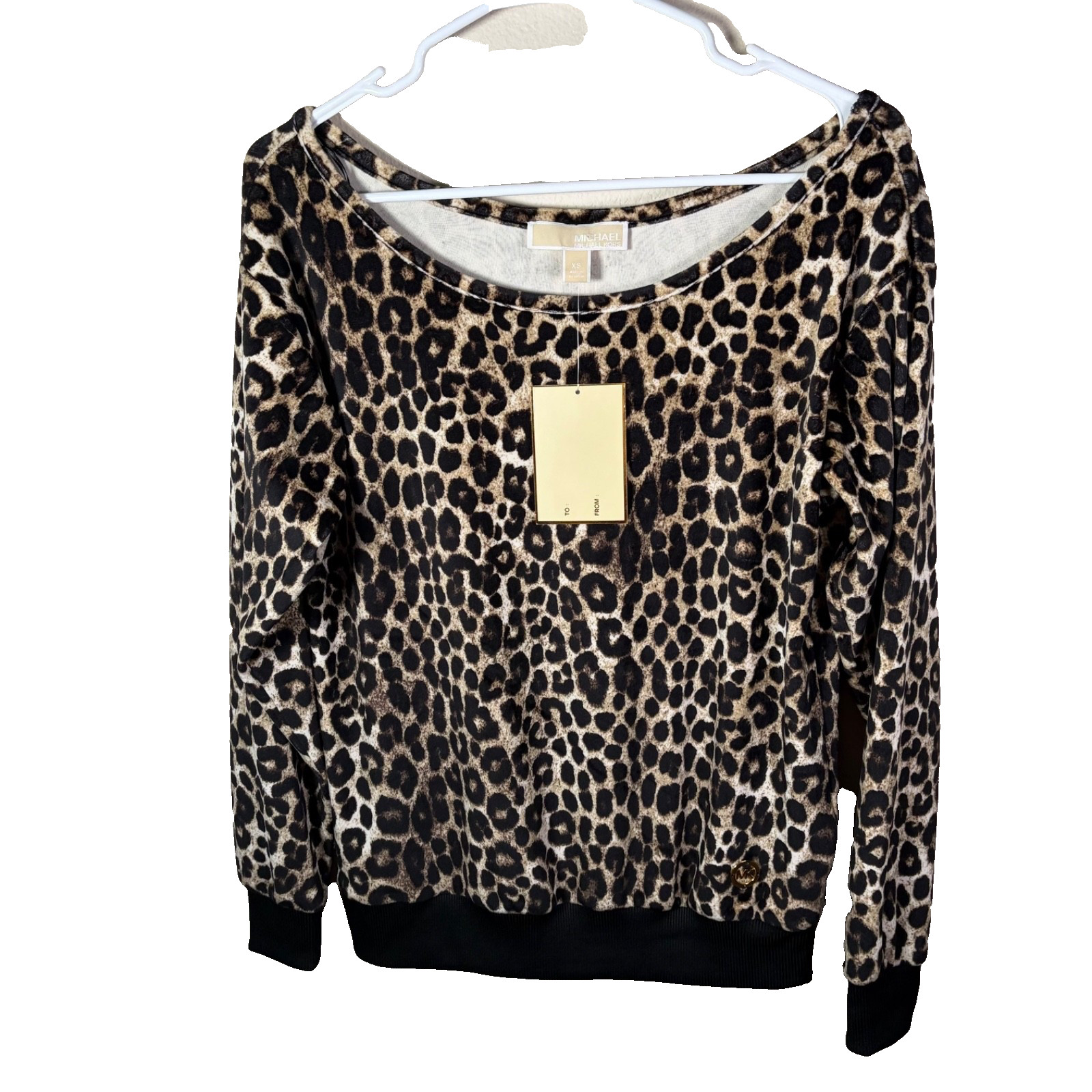 Michael Kors Fleece Sweatshirt Women’s XS Cheetah Boat Neck Plush Top NWT