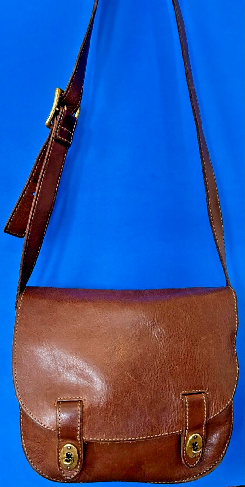 Fossil Austin Leather Turn Lock Saddle Flap Crossbody Messenger Shoulder Bag