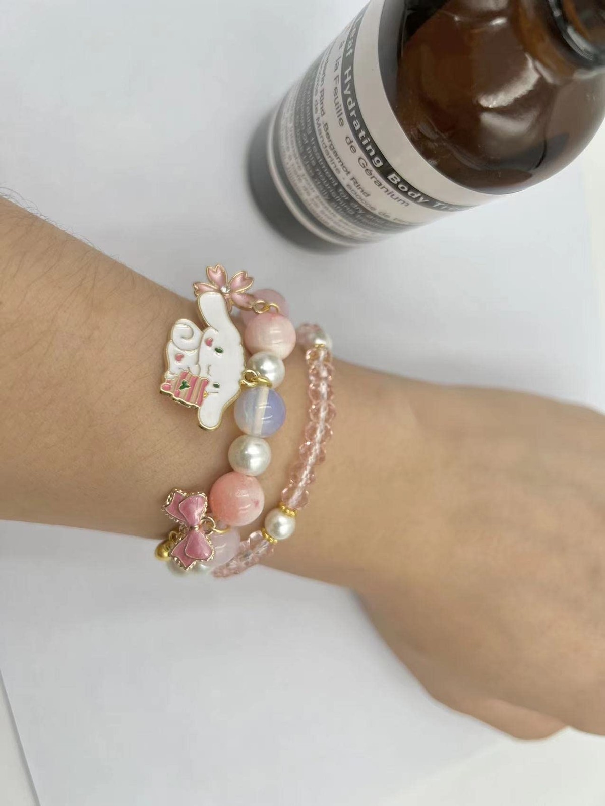 Cinnamoroll Crystal Beads Bracelet Set Cute Cartoon Elastic Adjustable, Pink