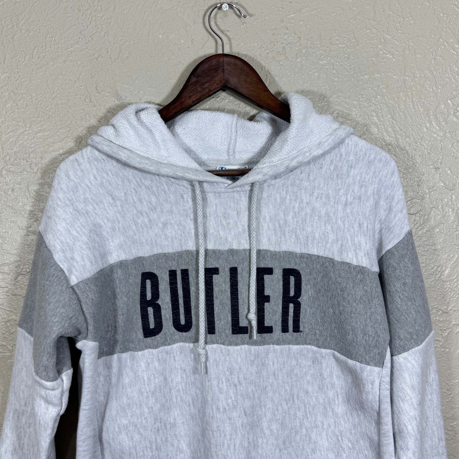 Butler Champion Reverse Weave Hoodie Cropped Sweatshirt Small Spellout Logo Y2K