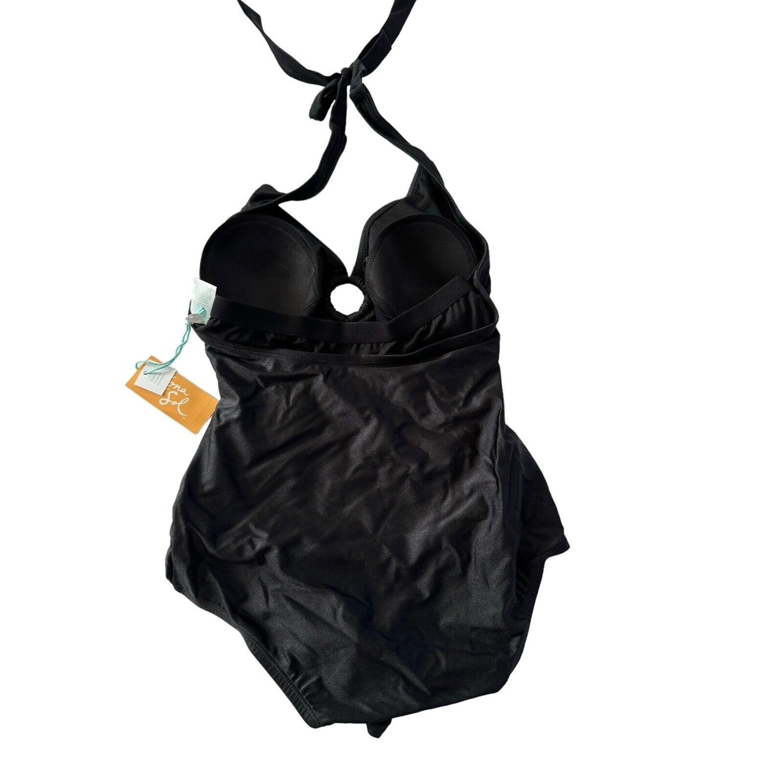 NWT Kona Sol Medium Black $40 Double Ring CutOut Halter One Piece Swimsuit #7247
