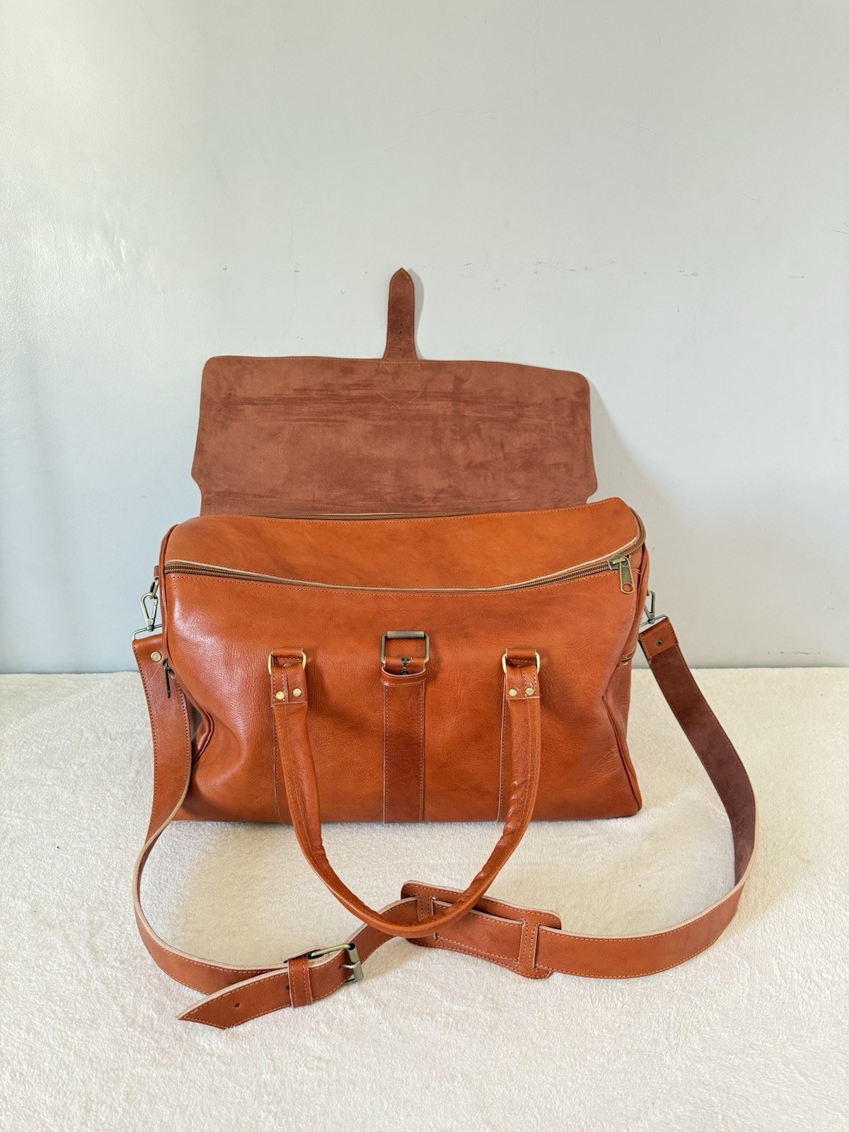 Genuine Leather Travel Bag – Cognac Caramel Brown | 55 × 35 × 25 cm – handmade